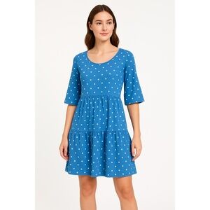 Blue Aline Polka Dot‎ 3/4 Sleeve Dress Women Medium